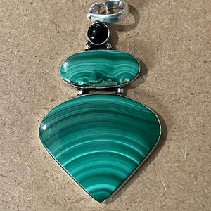 XXL Green Malachite Pendant Necklace - 925,Plated/Stamped - Firm on Price!!